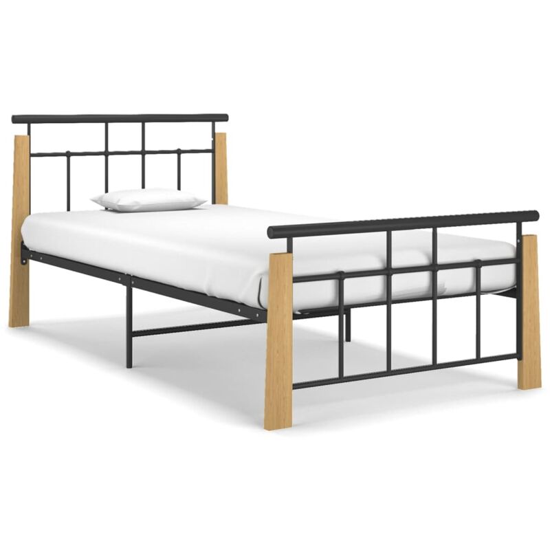 foto del prodotto letto in metallo con piedi in legno marrone chiaro varie misure disponibili dimensioni 90 x 200 cm