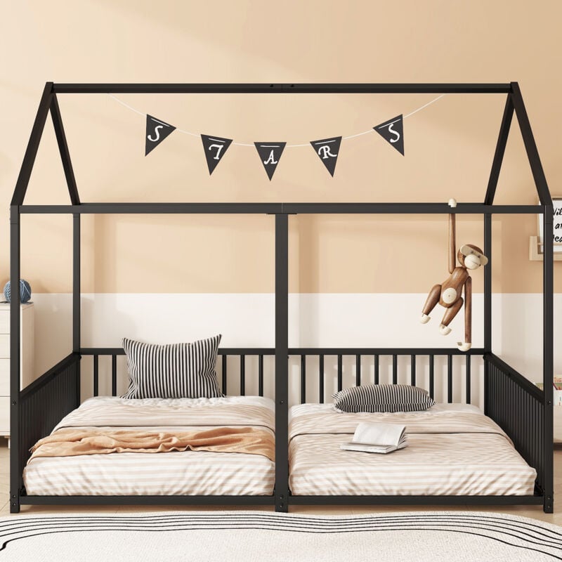 foto del prodotto letto in metallo, lettino per bambini, 90200 cm, senza materasso, ringhiera, scala, modellismo casa, letto matrimoniale, letto matrimoniale, struttura in ferro, nero