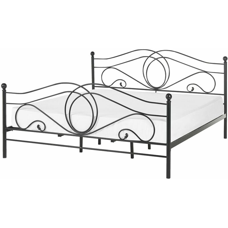 foto del prodotto letto in metallo nero con rete a doghe decori sinuosi 180 x 200 cm lyra