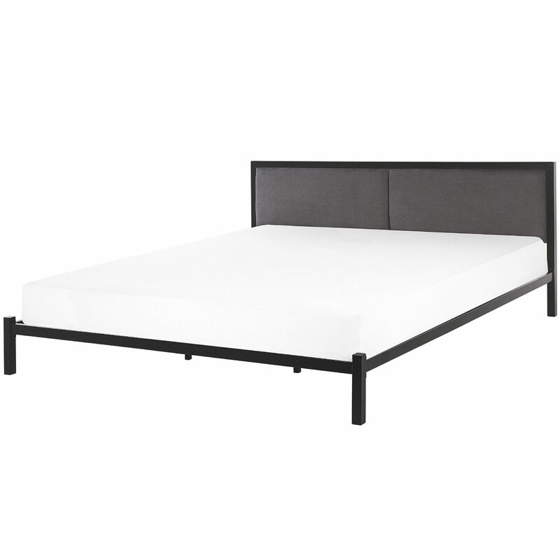 foto del prodotto letto in metallo nero con testiera grigia 180 x 200 cm clamart