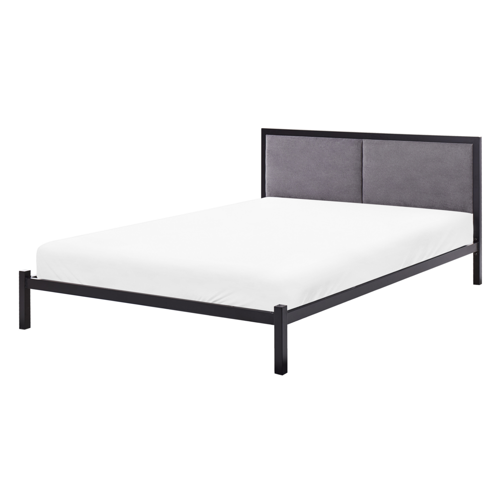 foto del prodotto letto in metallo nero e grigio 140 x 200 cm imbottita a doghe minimalista