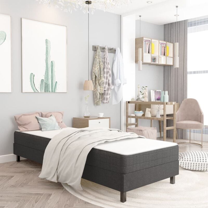 foto del prodotto letto in tessuto grigio senza testiera con doghe varie dimensioni dimensioni 90x200 cm