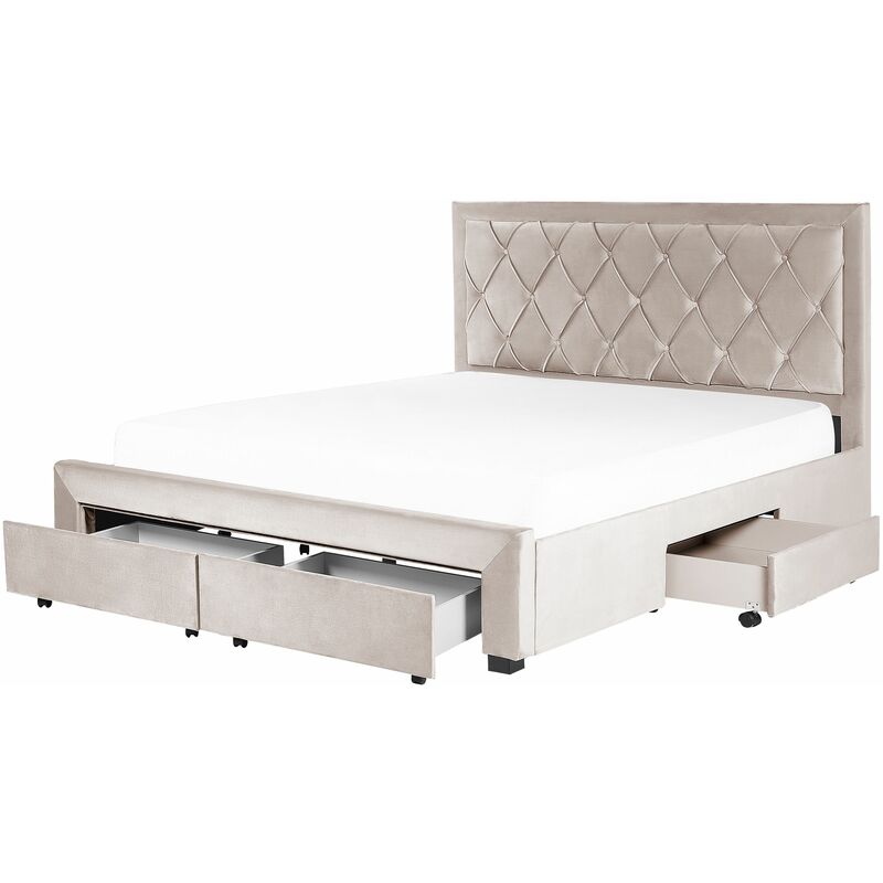 foto del prodotto letto in velluto beige con contenitore 180 x 200 cm lievin