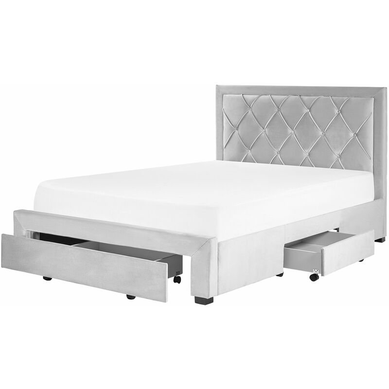 foto del prodotto letto in velluto grigio chiaro con contenitore 140 x 200 cm lievin