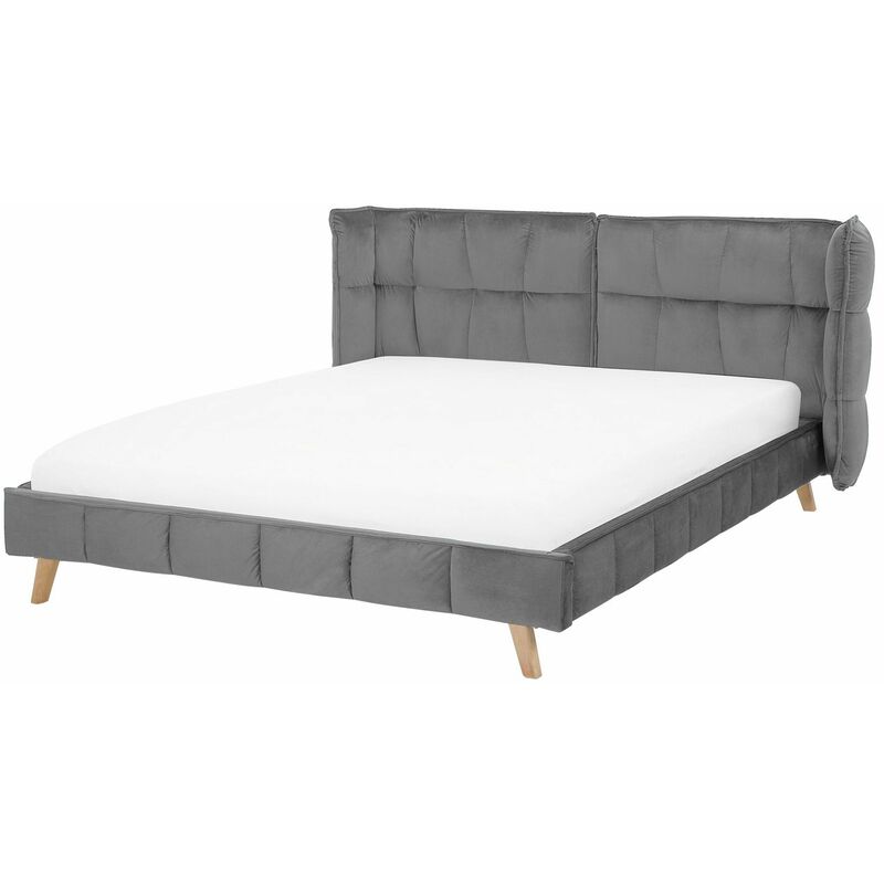 foto del prodotto letto in velluto grigio gambe in legno testiera regolabile 160 x 200 cm senlis