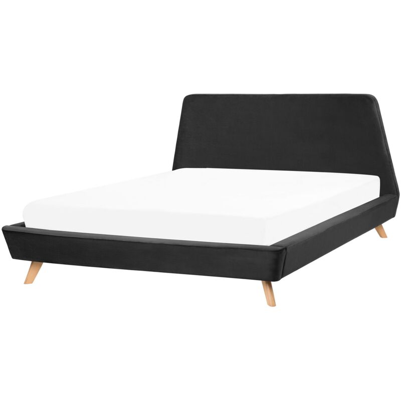 foto del prodotto letto in velluto nero a doghe testiera alta inclinata 160 x 200 cm vienne