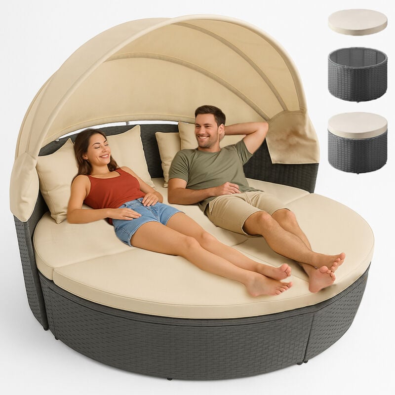 foto del prodotto letto isola in rattan grigio modulabile salotto esterni giardino tetto parasole