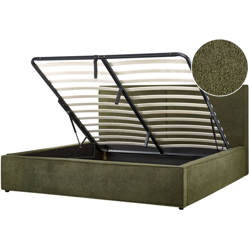 foto del prodotto letto king size boucl imbottitura base a doghe contenitore camera da letto moderna verde scuro 180 x 200 cm moissac