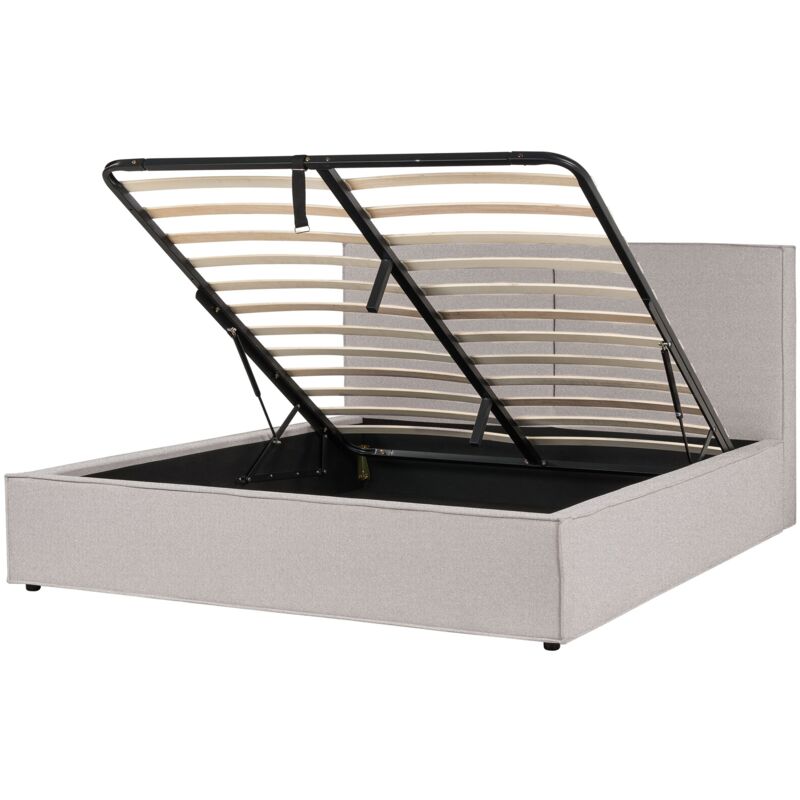 foto del prodotto letto king size tessuto imbottitura base a doghe contenitore camera da letto moderna grigio chiaro 180 x 200 cm moissac