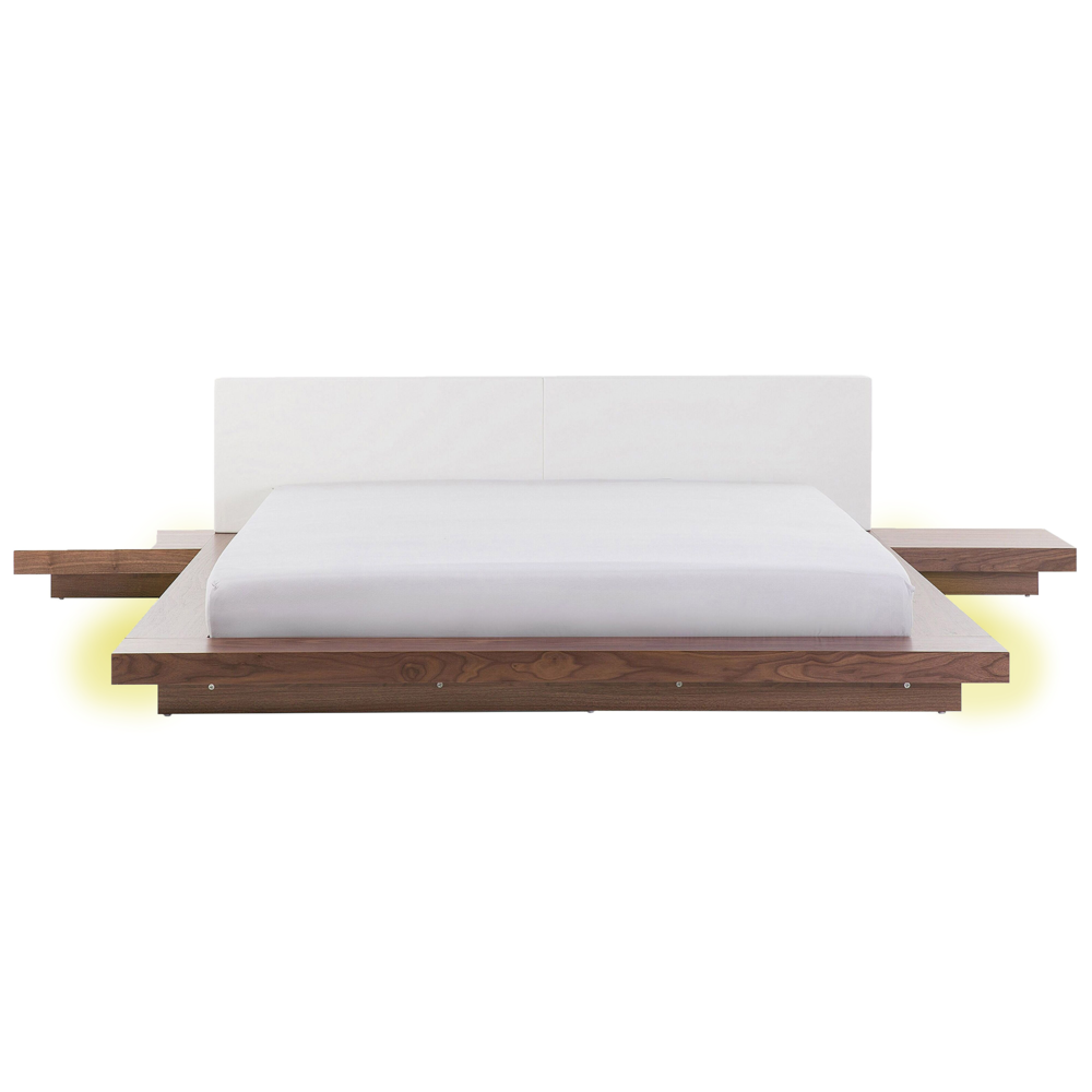 foto del prodotto letto led in stile giapponese in frassino marrone 180 x 200 cm testata in legno impiallacciato mdf testata in pelliccia sintetica