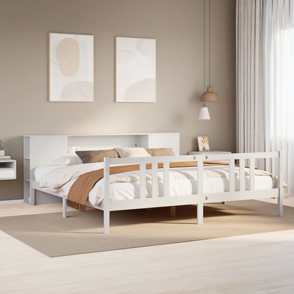 foto del prodotto letto libreria senza materasso bianco 200x200 cm legno di pino