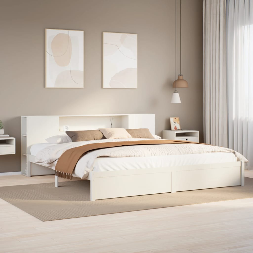 foto del prodotto letto libreria senza materasso bianco 200x200 cm legno di pino
