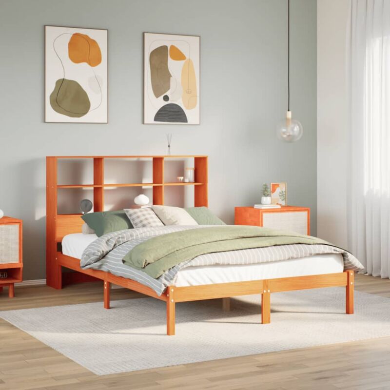 foto del prodotto letto libreria senza materasso marrone cera 120x200 cm in pino vidaxl