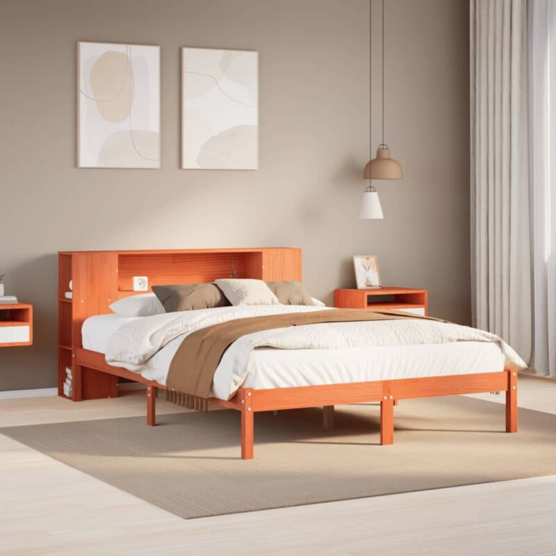 foto del prodotto letto libreria senza materasso marrone cera 135x190 cm in pino vidaxl