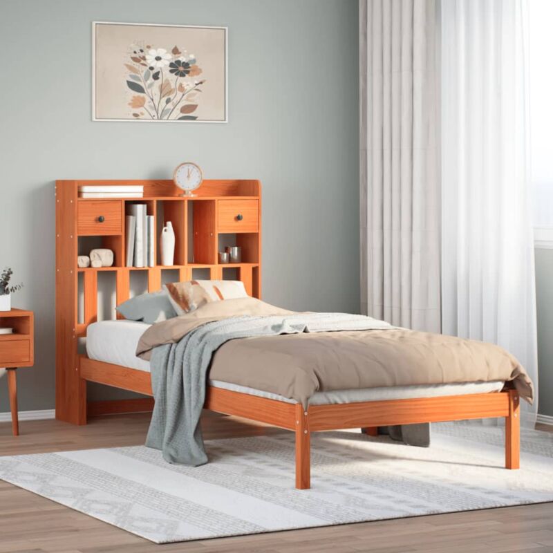 foto del prodotto letto libreria senza materasso marrone cera 75x190 cm in pino vidaxl