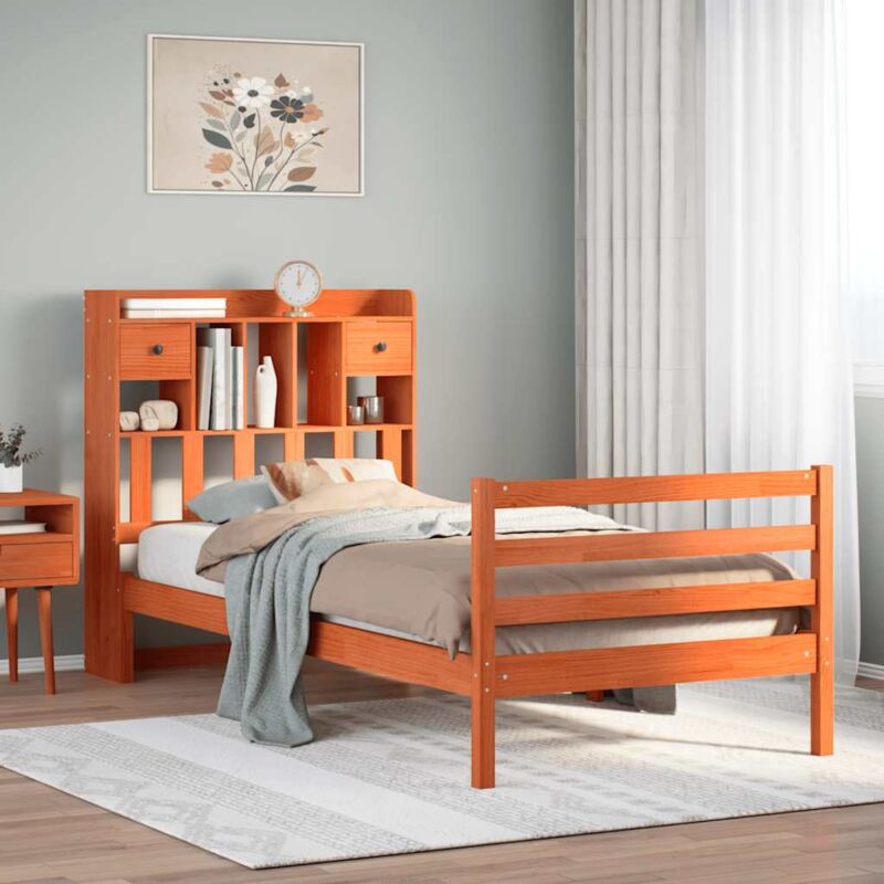 foto del prodotto letto libreria senza materasso marrone cera 75x190 cm in pino vidaxl