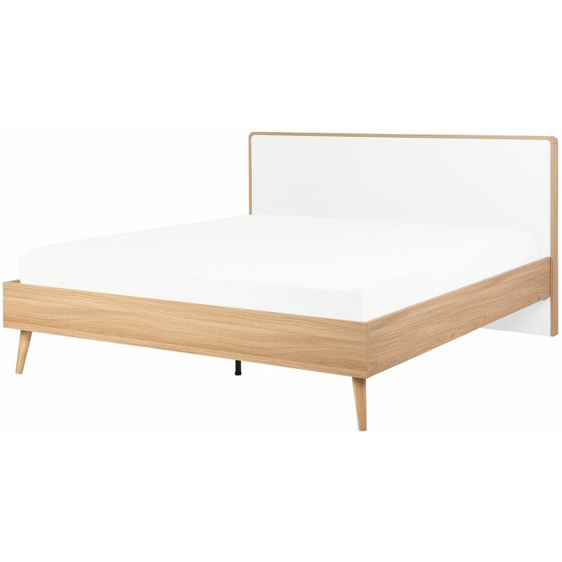 foto del prodotto letto marrone chiaro con testiera bianca e rete a doghe 140 x 200 cm serris