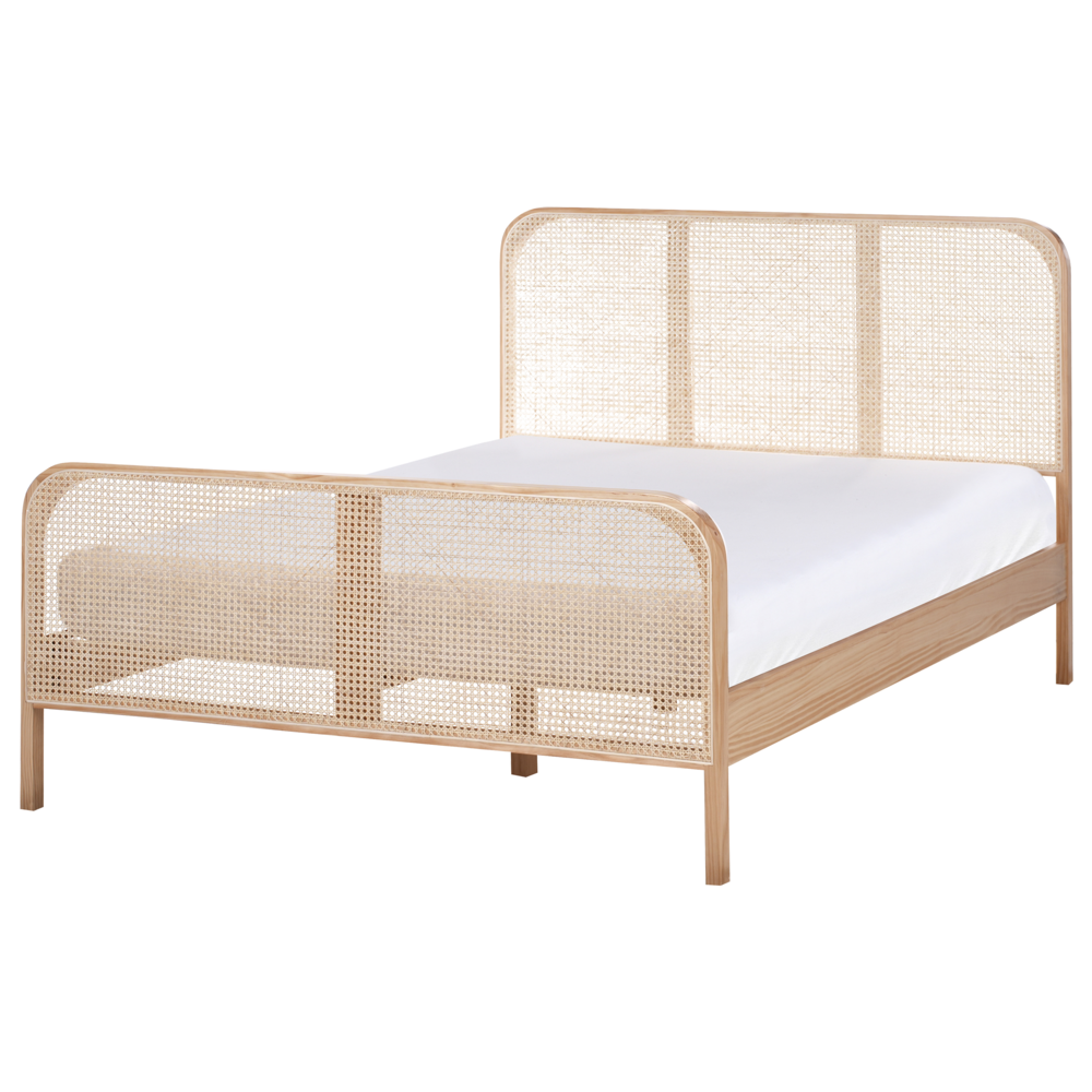 foto del prodotto letto matrimoniale 140 x 200 cm base a doghe testata a treccia viennese legno di pino marrone chiaro gonfaron