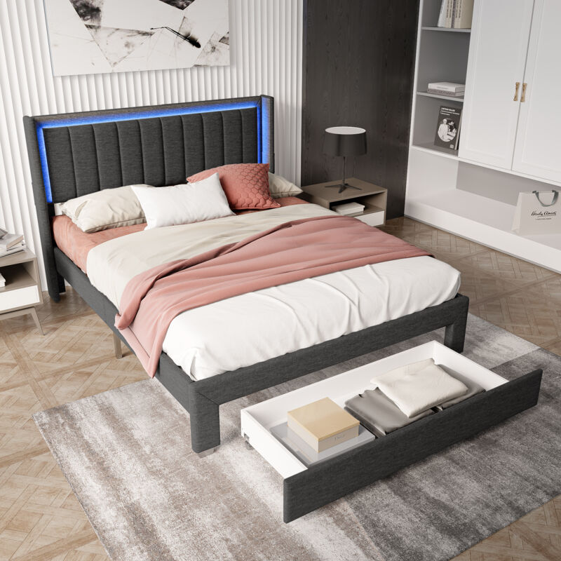 foto del prodotto letto matrimoniale 140x200,letto matrimoniale contenitore,letto imbottito,letti con cassetti,letti per adulti,con led, funzione di ricarica usb e