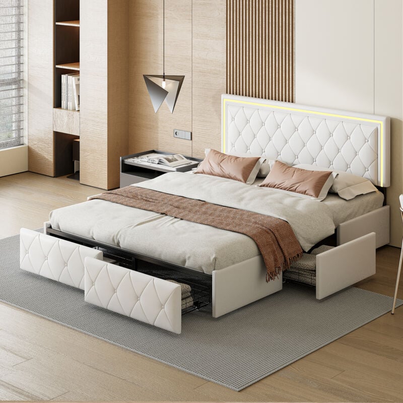 immagine 0 del prodotto letto matrimoniale 140x200,letto matrimoniale contenitore,letto imbottito,letti con cassetti,letti per adulti,con led,testiera regolabile in altezza,