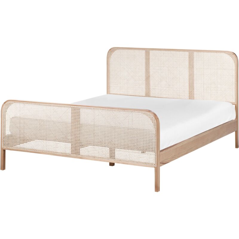 foto del prodotto letto matrimoniale 160 x 200 cm base a doghe testata a treccia viennese legno di pino marrone chiaro gonfaron