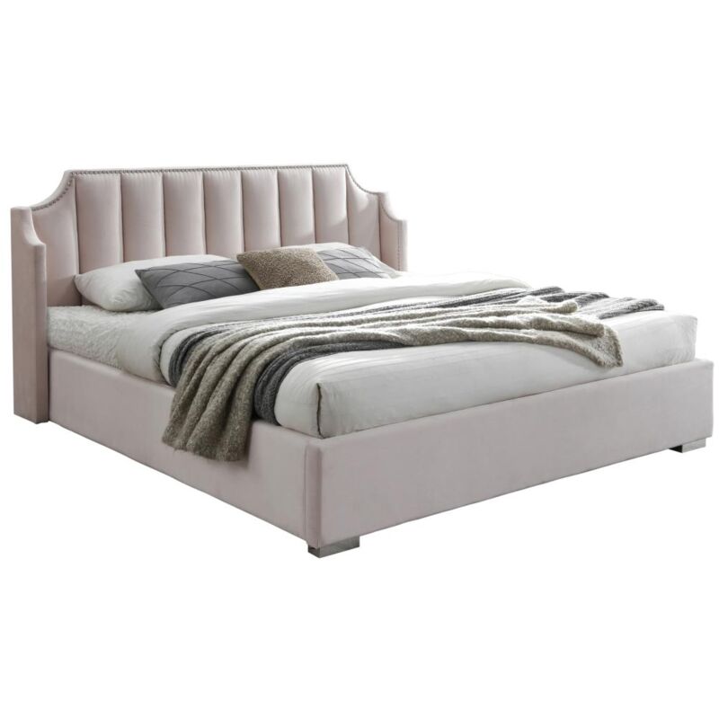 foto del prodotto letto matrimoniale 160 x 200 cm con testata curva velluto rosa teomis
