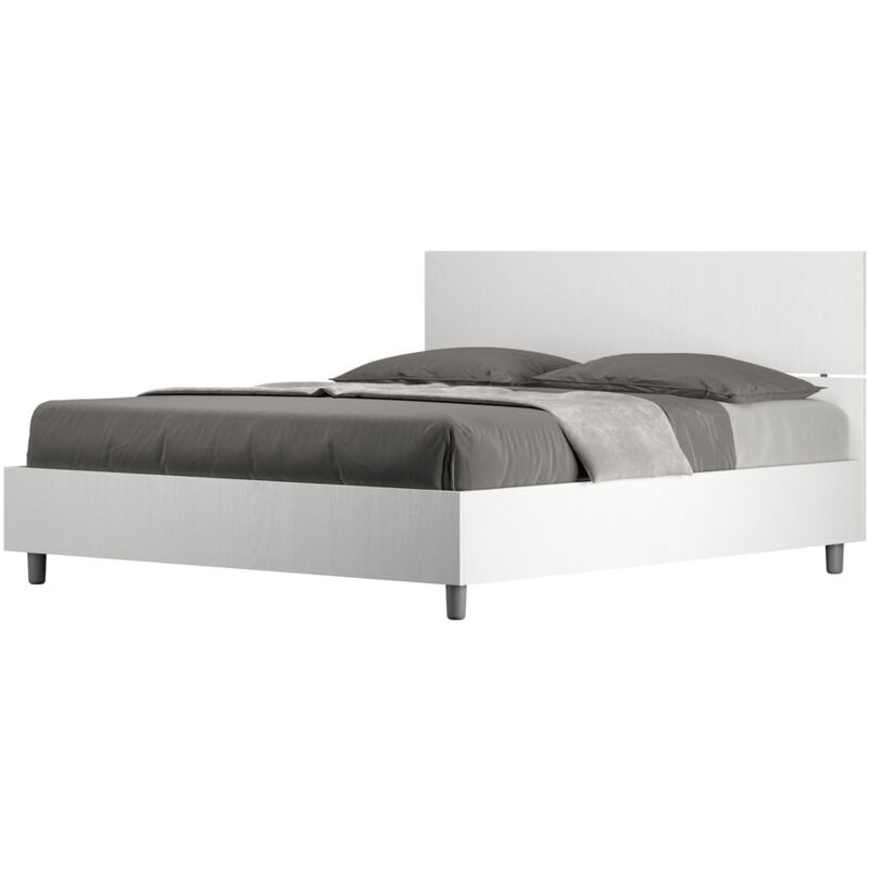 foto del prodotto letto matrimoniale 160x190 cm con rete e contenitore testata dritta demas frassino bianco