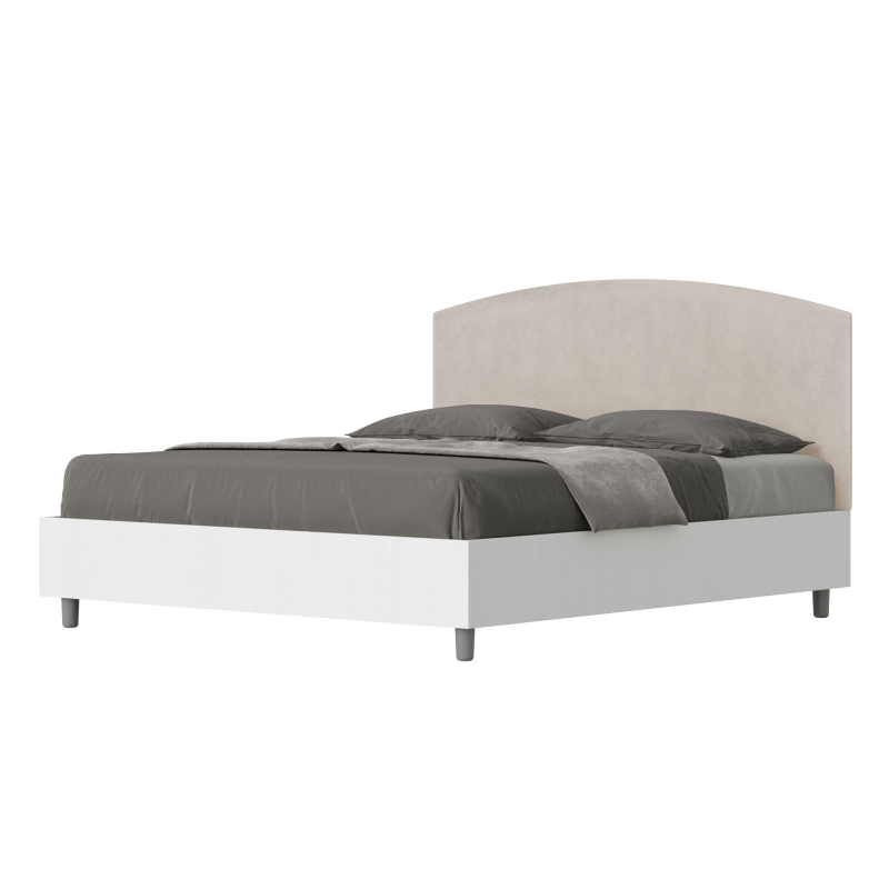 foto del prodotto letto matrimoniale 160x190 cm struttura bianco frassino testata antilia contenitore,microfibra,sabbia