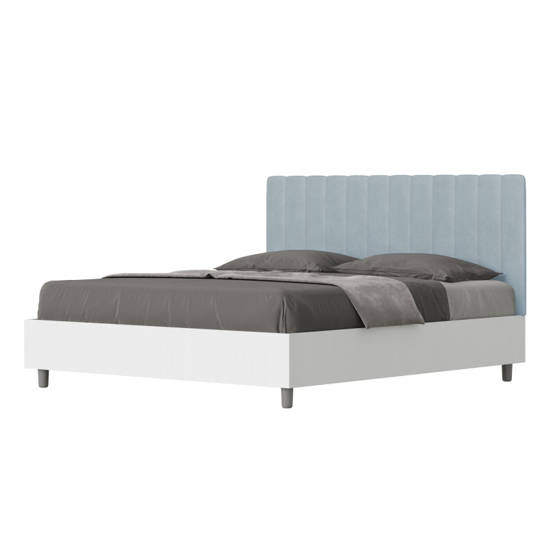 foto del prodotto letto matrimoniale 160x190 cm struttura bianco frassino testata kaia contenitore,microfibra,azzurro