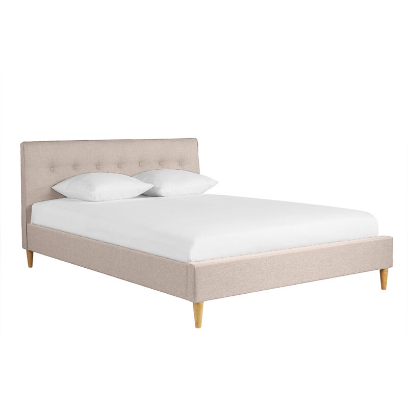 foto del prodotto letto matrimoniale 160x200 cm con testata letto in tessuto beige leonce
