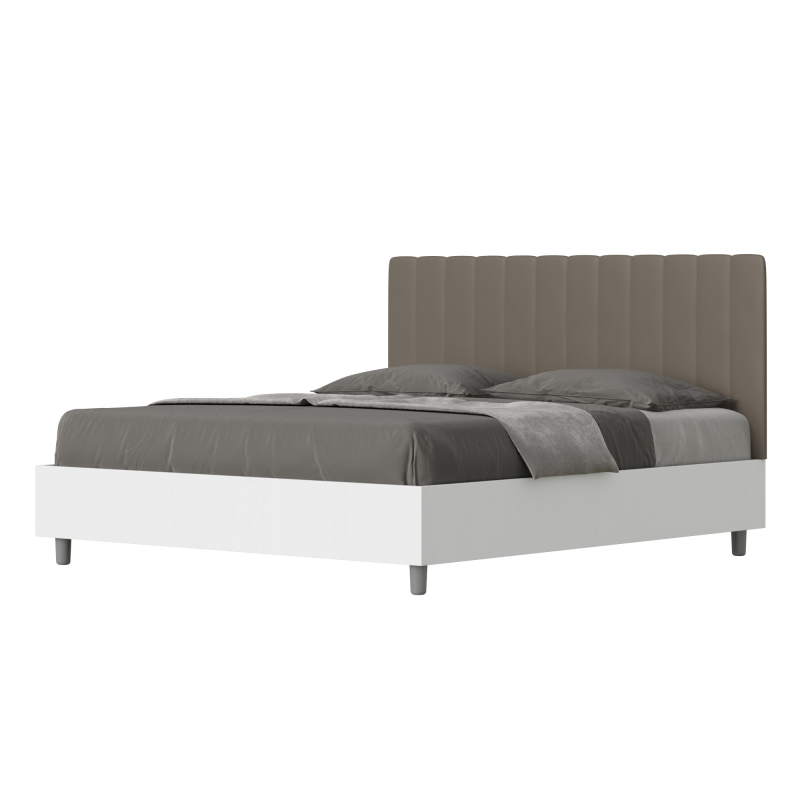foto del prodotto letto matrimoniale 160x200 cm struttura bianco frassino testata kaia similpelle,senza rete,cappuccino