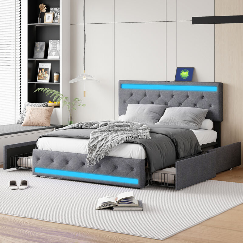 foto del prodotto letto matrimoniale 160x200,letto matrimoniale contenitore,letto imbottito,letti con cassetti,letti per adulti,con led regolabili alla testa e ai