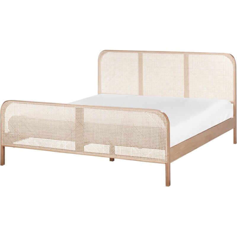 foto del prodotto letto matrimoniale 180 x 200 cm base a doghe testata a treccia viennese legno di pino marrone chiaro gonfaron