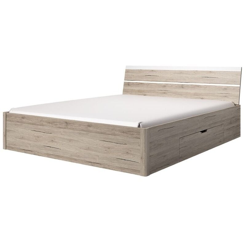 foto del prodotto letto matrimoniale 180x200 con cassetti integrati collezione eos. colore rovere chiaro e bianco