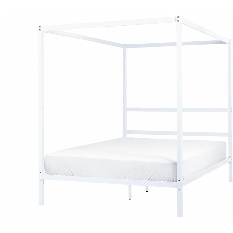 foto del prodotto letto matrimoniale a baldacchino con doghe e struttura in metallo bianco 140 x 200 cm lestards