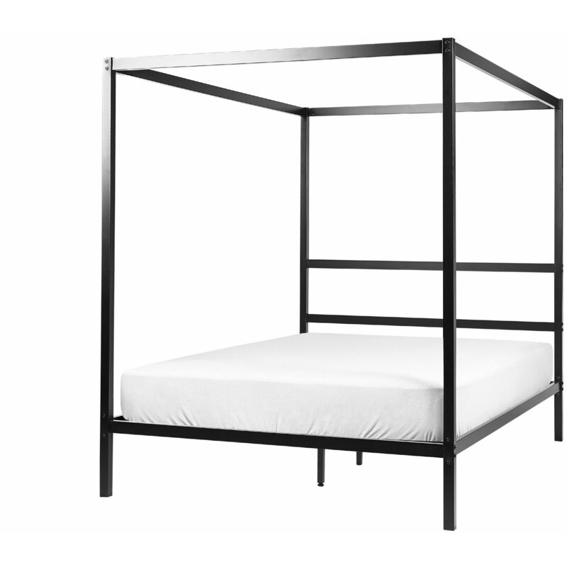 foto del prodotto letto matrimoniale a baldacchino con doghe e struttura in metallo nero 140 x 200 cm lestards
