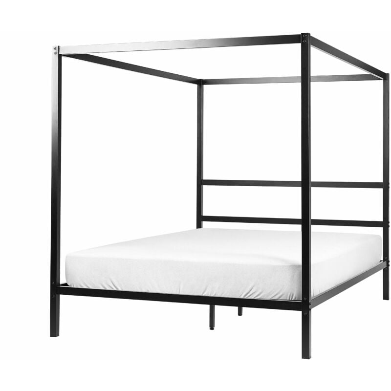 foto del prodotto letto matrimoniale a baldacchino con doghe e struttura in metallo nero 160 x 200 cm lestards