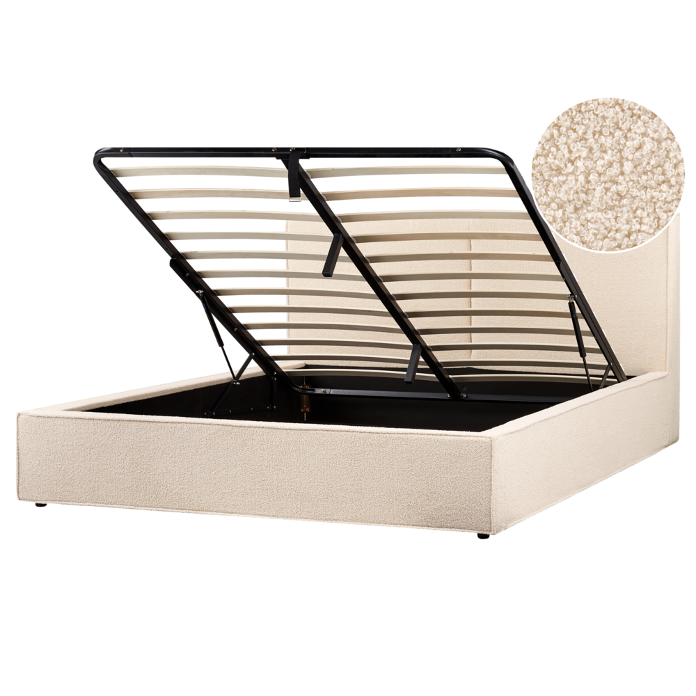 foto del prodotto letto matrimoniale a doghe con contenitore rete a doghe boucl beige 180 x 200 cm camera da letto moderna