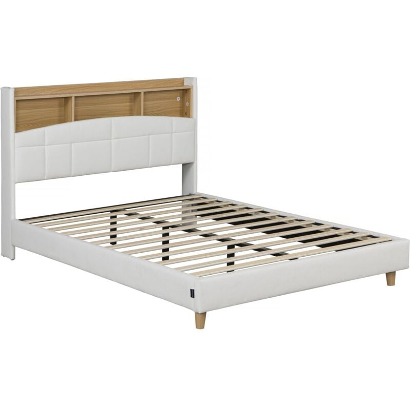 foto del prodotto letto matrimoniale a led con testiera contenitore sarah 140 x 190 cm bianco