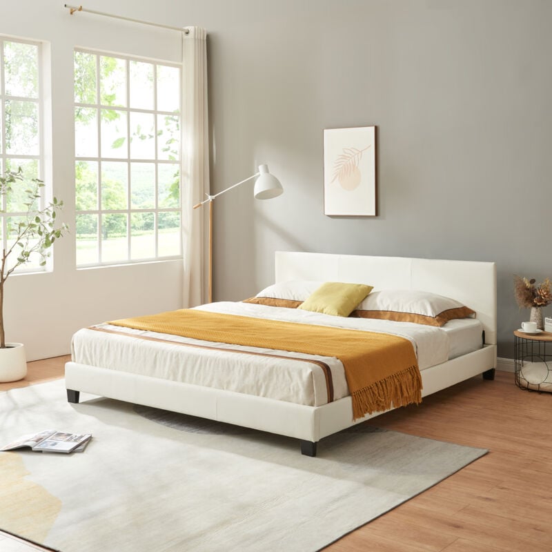 foto del prodotto letto matrimoniale a testiera alta letto a 2 piazze 160x200 cm rivestimento in similpelle bianco corium