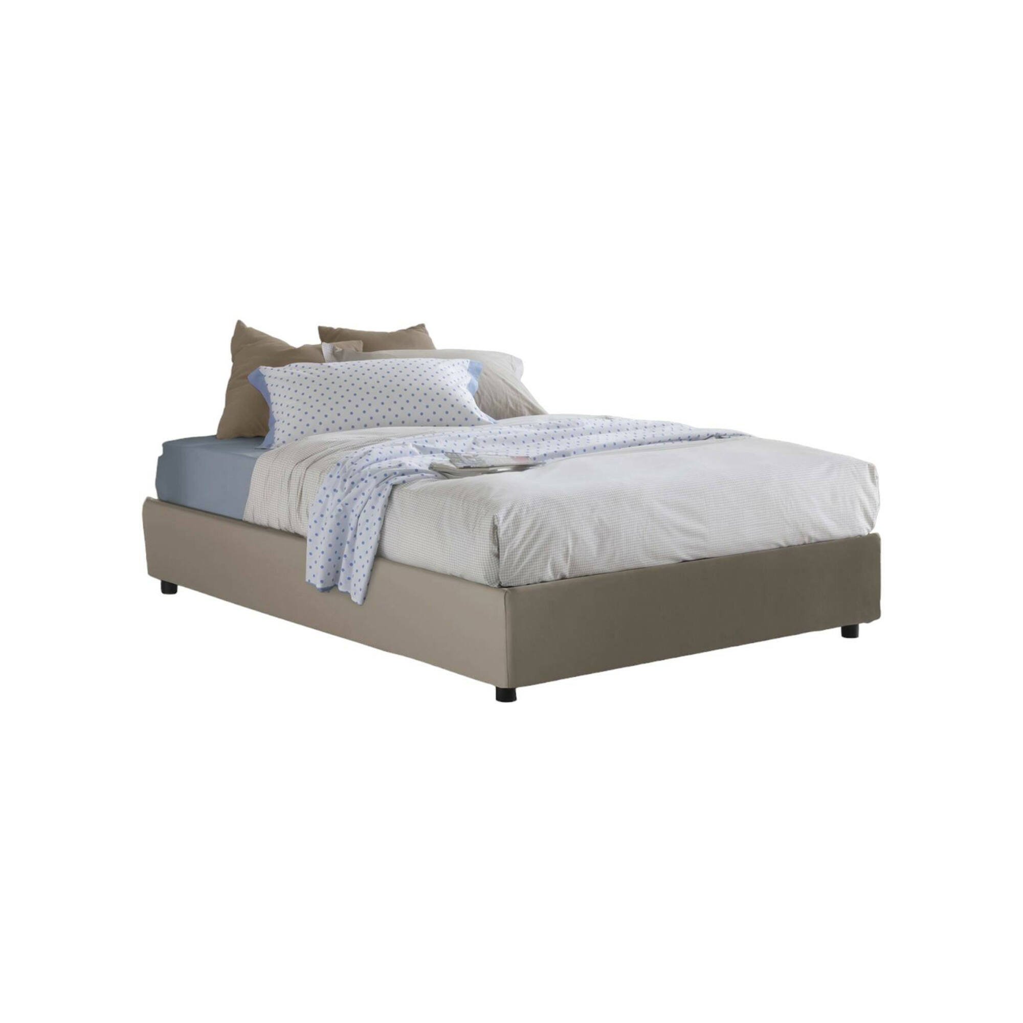 foto del prodotto letto matrimoniale aladino, letto contenitore con rivestimento in ecopelle, made in italy, apertura frontale, adatto per materasso cm 140x190, tortora