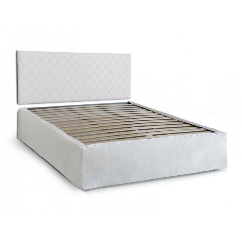foto del prodotto letto matrimoniale alfredo, set testata in ecopelle con rete ortopedica e mantovana, 100 made in italy, adatta a materasso da cm 160x190, bianco