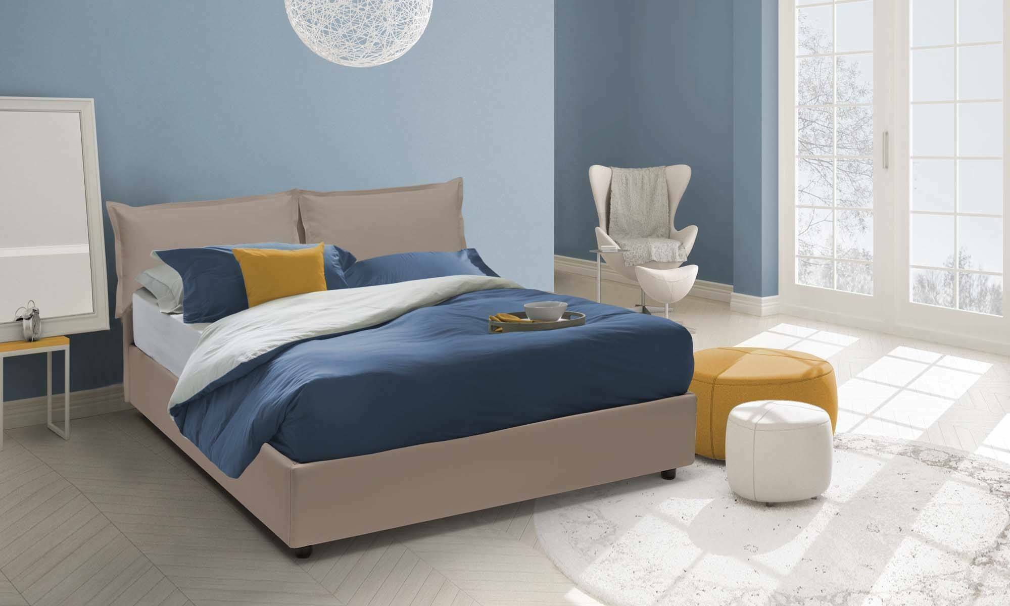 foto del prodotto letto matrimoniale amelh, letto contenitore con rivestimento in ecopelle, made in italy, apertura frontale, adatto per materasso cm 140x190, tortora