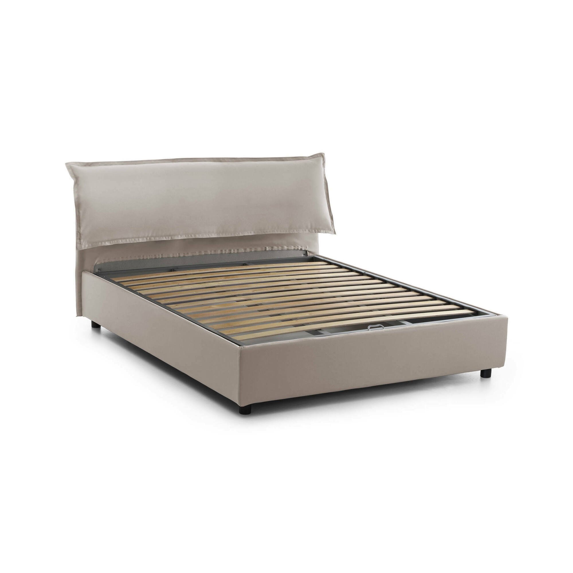 foto del prodotto letto matrimoniale andyymion, letto contenitore sfoderabile con testiera e giroletto contenitore imbottiti, made in italy, adatto per materasso 160x190 cm, tortora