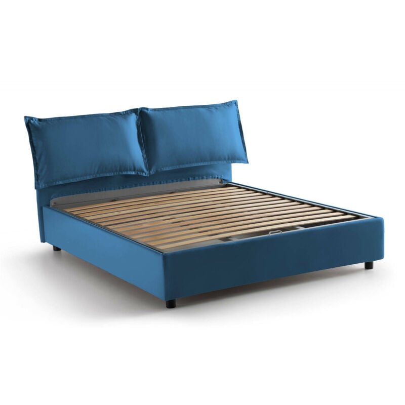 foto del prodotto letto matrimoniale anjin, letto contenitore con rivestimento in tessuto, 100 made in italy, apertura frontale, adatto per materasso cm 160x190, blu