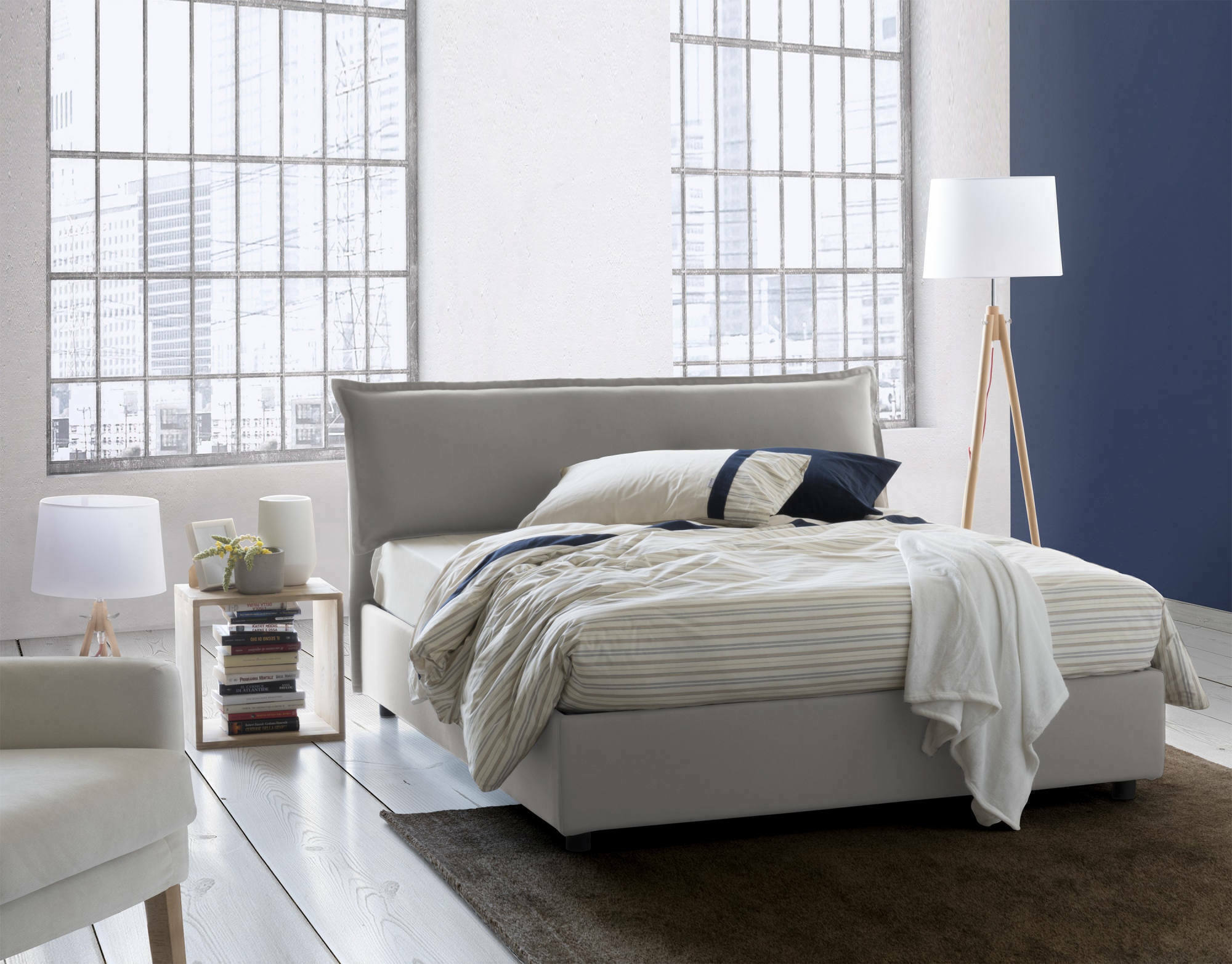 foto del prodotto letto matrimoniale apaia, letto contenitore sfoderabile con testiera e giroletto contenitore imbottiti, made in italy, adatto per materasso 160x200 cm, grigio