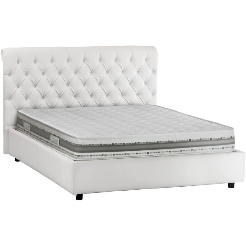 foto del prodotto letto matrimoniale arnorld, letto contenitore e testata in ecopelle, 100 made in italy, apertura frontale, bianco, adatto a materasso da 160x190 cm