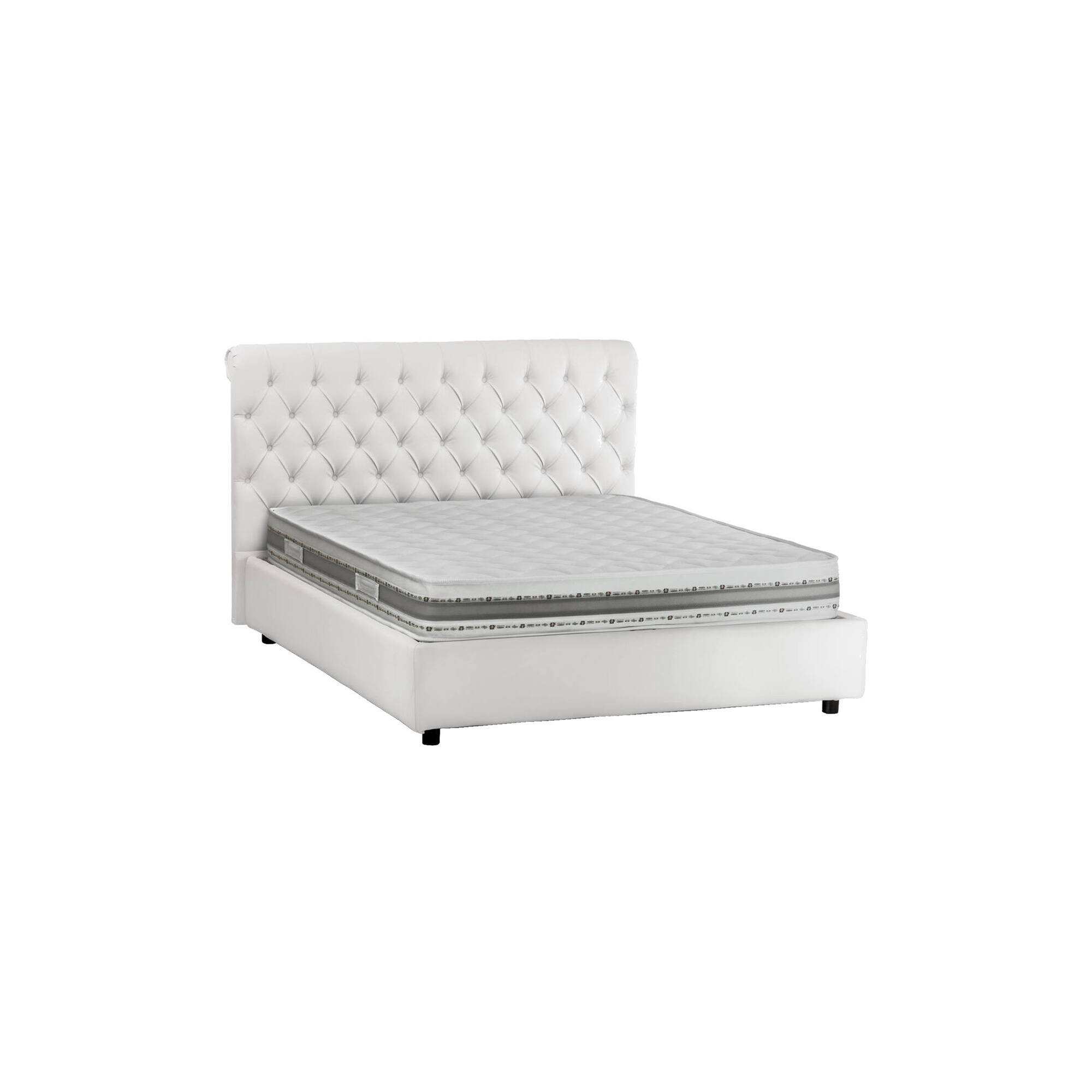 foto del prodotto letto matrimoniale arnorld, letto contenitore e testata in ecopelle, made in italy, apertura frontale, bianco, adatto a materasso da 160x190 cm