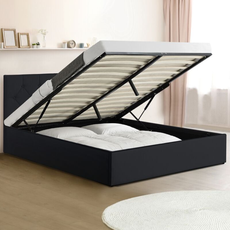 foto del prodotto letto matrimoniale austin con boxer 140 x 190 cm pvc nero