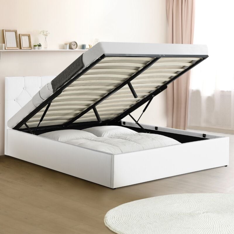 foto del prodotto letto matrimoniale austin con rete a doghe 140 x 190 cm pvc bianco